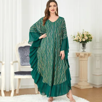 Abayas Для Женщин, Дубайское Роскошное Шифоновое Мусульманское Модное Платье-Бубу, Кафтан С рукавом 