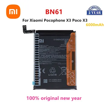 Xiao mi 100% Оригинальный Аккумулятор BN61 6000 мАч Для Xiaomi Pocophone X3 Poco X3 Запасные Батарейки Для телефона