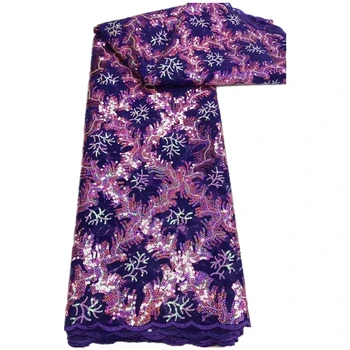 5 ярдов фиолетового бархата, Кружева, Флокированная ткань, ткань с вышивкой блестками для вечернего платья