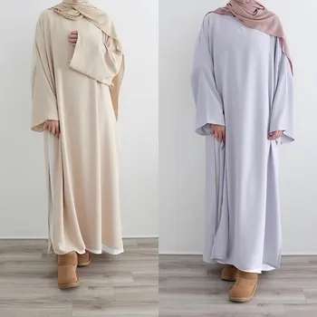 Модный Мусульманский Комплект из двух предметов с Абайей, Дубай, Турция, Простое Белое Внутреннее Платье для Женщин-Абайя, Африканский Халат, Ид Ислам, Скромный Наряд