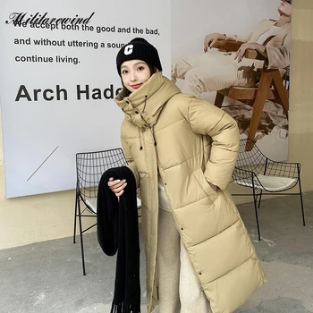 Модные Зимние корейские утепленные парки, женские Повседневные Длинные утепленные Хлопчатобумажные женские зимние куртки с капюшоном, однотонные уличные пальто