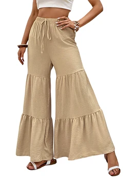 Женские Широкие расклешенные брюки YILEEGOO, Эластичные Струящиеся брюки Палаццо с высокой талией, Повседневные расклешенные брюки