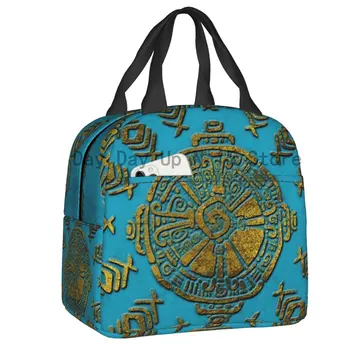 Символ майя Хунаб Ку, изолированная сумка для ланча для женщин, водонепроницаемая этническая сумка-холодильник майя, сумка для ланча, Пляжный кемпинг, путешествия