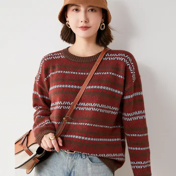 MRMT 2023, Фирменная новинка, Женский свитер с круглым вырезом, Корейский свитер с цветными блоками, Женская Свободная базовая рубашка в этническом стиле