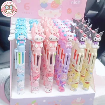 36шт Мультяшная 6-цветная Шариковая ручка Sanrio Силиконовая Hello Kitty Kuromi Melody Милые Мини-студенты Учатся Нажимать ручки Награда За Экзамен