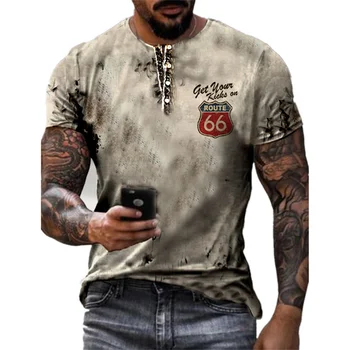 Летняя винтажная мужская футболка Streetshirt 66-полосная футболка с 3D принтом Для мужчин, Модная Мужская одежда с короткими рукавами и круглым вырезом, Негабаритная Мужская Одежда