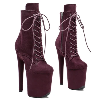Leecabe 20 см/8 дюймов замшевые туфли для танцев на шесте Сапоги на платформе с высоким каблуком и закрытым носком ботинки для танцев на шесте