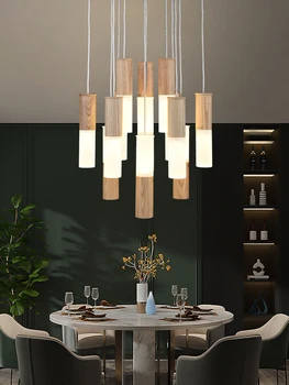 Художественное оформление подвесного светильника на чердаке, люминесцентного стержня, подвесного светильника для столовой, современного простого светодиодного освещения из массива дерева