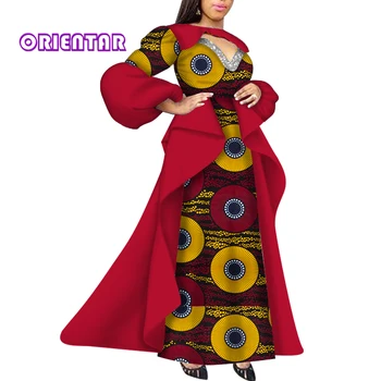 Африканские платья для женщин, Новое Длинное платье с открытым воротником в африканском стиле и хвостом, платье с принтом в африканском стиле для вечеринки, свадьбы, WY6246