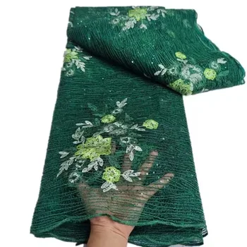 Высококачественная французская Нигерийская Кружевная ткань для Жениха Для пошива свадебных платьев, Зеленая Африканская Кружевная ткань с пайетками, Новая 5 Ярдов