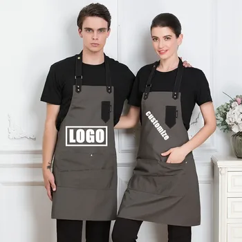 Фартук с индивидуальным логотипом, название магазина, персонализированная подпись, унисекс, противообрастающий холст, регулируемый кухонный набор для чистки посуды