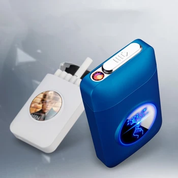 2020 Новый Металлический портсигар со светодиодной подсветкой, перезаряжаемый с USB-электрической зажигалкой, Дизайн логотипа, 19 шт Гаджетов для портсигаров Для мужчин