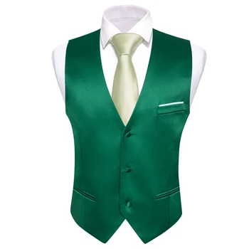 Оливково-зеленый мужской шелковый жилет без рукавов, элегантный приталенный жилет с V-образным вырезом, набор галстуков для отдыха, официальная вечеринка, свадебная вечеринка.Wang DM-24
