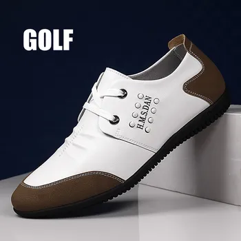 2023 Новая Мужская Кожаная обувь Для гольфа Профессиональная спортивная обувь Для отдыха на открытом воздухе Водонепроницаемая Противоскользящая Обувь для гольфа