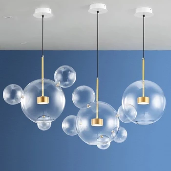 Современная светодиодная люстра из прозрачного стекла, освещение гостиной, люстра для столовой, подвесные светильники из пузырькового стекла