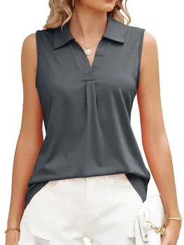 Женская футболка без рукавов с отворотом, летние топы на бретелях
