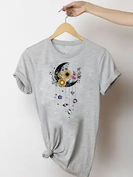 Футболка с принтом Dream Moon в винтажном стиле, Модная женская летняя футболка с коротким рукавом, одежда с принтом, графические футболки