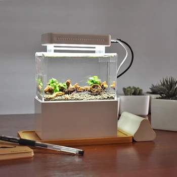 Модернизированный Мини-пластиковый аквариум для рыб со светодиодной подсветкой, настольный аквариум для аквариумных рыб с фильтрацией воды, бесшумный воздушный насос, Мини-аквариум