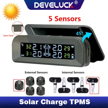Система контроля давления в автомобильных шинах DEVELUCK солнечный регулируемый ЖК-экран автоматическая регулировка яркости беспроводная 5 шин TPMS USB