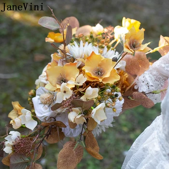 JaneVini Винтажные Осенние увядшие желтые свадебные цветы Свадебные Букеты Fleurs Soie Fleur Artificielle Mariage Осенний цветок Невесты