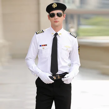 Новая Спецодежда Безопасности, Белая рубашка с длинными короткими рукавами, Мужская форма капитана Пилота, Деловые Повседневные Церемониальные костюмы