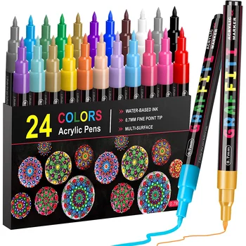 Акриловые ручки для рисования 24 Цвета Акриловые маркеры для рисования 0,7 мм с тонким наконечником, ручки для рисования, Фломастеры для поделок, Водонепроницаемая краска