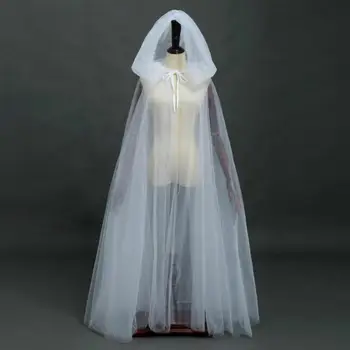 Хэллоуин Косплей Призрак Играет в Плащ с капюшоном Ведьма Смерти Газовое вечернее платье Длинный плащ