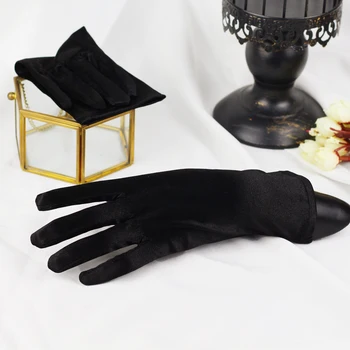 WG044 Простые Свадебные Бело-Черные Перчатки для Новобрачных, Атласные Перчатки для Подружек Невесты, Вечерние Перчатки для Вечеринок для женщин