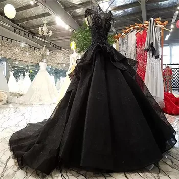 Цена: Новое поступление, Винтажное готическое роскошное черное бальное платье большого размера, Свадебные платья, Бисероплетение, Многоуровневое свадебное платье со шлейфом