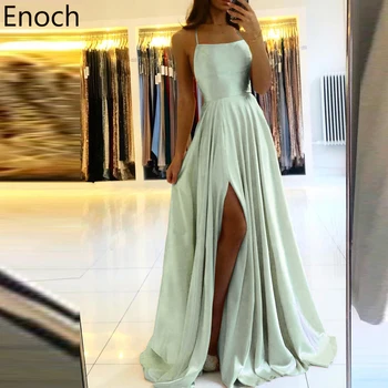 Простые атласные вечерние платья ENOCH, сексуальное платье для выпускного вечера с регулируемыми бретелями и разрезом по бокам, на шнуровке, длина до пола, с открытой спиной, новое