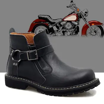 Мужские винтажные мотоциклетные ботильоны из натуральной кожи, ковбойские сапоги в стиле Вестерн Найт, Пряжка для ремня, Высококачественная Рабочая защитная обувь Челси