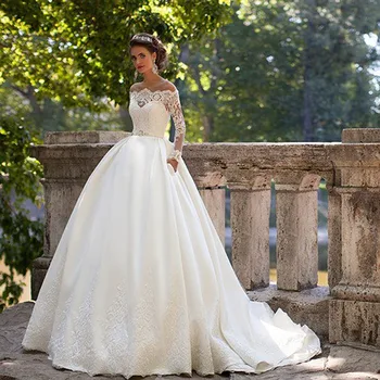 Vestido Novia, бальное платье с открытыми плечами, длинные рукава, Винтажное кружевное платье размера Плюс, 2018, платья для матери невесты