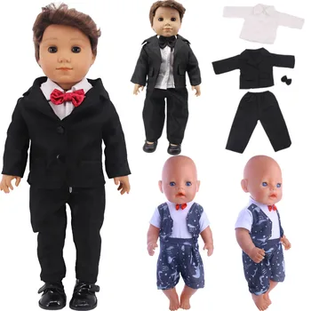 Черный костюм джентльмена с галстуком-бабочкой для куклы 18 дюймов и 43 см, одежда для новорожденных кукол, аксессуары для мальчика Логана, праздничный подарок для детей