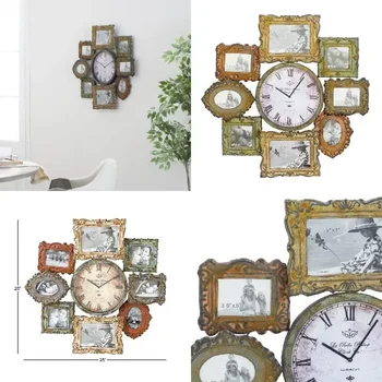 Домашний декор, очаровательные зеленые металлические настенные часы с 8 фотооткрытиями, домашний декор для украшения дома - идеальная идея подарка.