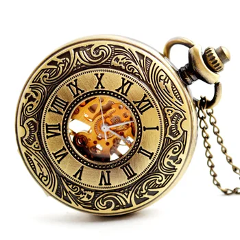 Роскошные золотые механические карманные часы для мужчин и женщин с прозрачным циферблатом, золотой корпус, брелок с цепочкой, подвесные часы для коллекции подарков