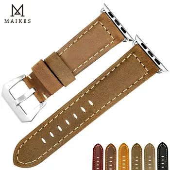 Винтажный кожаный ремешок MAIKES Для Apple Watch Band 45 мм 41 мм 44 мм 40 мм 42 мм 38 мм Series 7 6 SE 5 4 3 Ремешок Для Часов iWatch