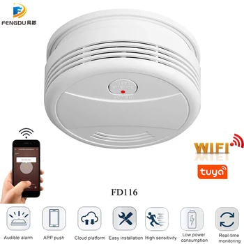 2019 новый Wifi Детектор дыма Датчик Пожарной сигнализации Защита Tuya APP Control Офисная/Домашняя Система пожарной сигнализации