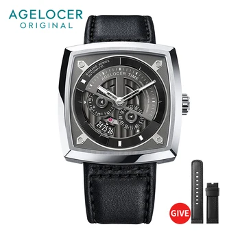 AGELOCER, мужские квадратные автоматические механические часы из нержавеющей Стали, черные, в стиле панк, светящиеся аналоговые Модные роскошные часы