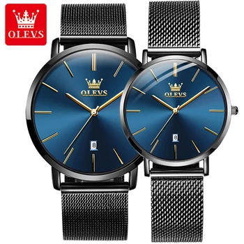 OLEVS Модные ультратонкие парные часы для мужчин и женщин, часы от лучшего бренда Класса Люкс, простые кварцевые наручные часы, Женские часы с календарем