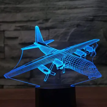 Самолет, 3D светодиодная лампа, Абстрактная оптическая иллюзия, ночник, 7 Цветов, сенсорный выключатель, ночник с питанием от USB, Подарок