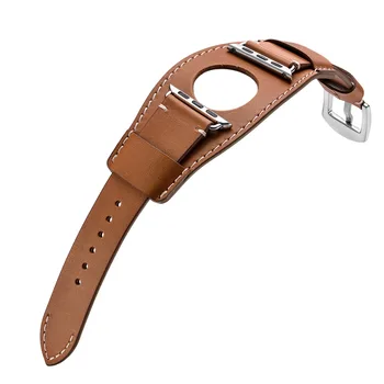 Мужской браслет-манжета из натуральной кожи, ремешок для Apple Watch серии 5/4/3/2/1, сменные мужские спортивные кожаные ремешки для часов