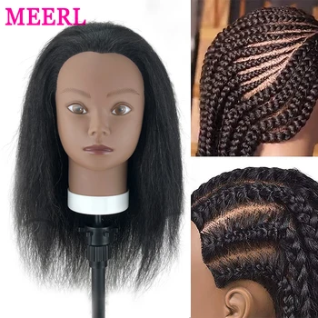 Голова манекена в африканском стиле, 100% Натуральные волосы, голова Манекена для укладки, голова для обучения парикмахера, голова куклы для окрашивания, стрижки, плетения кос