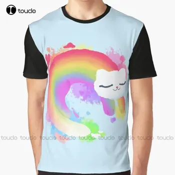 Rainbow Cat Pride Радужная кошка, Маленькая кошка, графическая футболка на заказ, футболки с цифровой печатью для подростков, Унисекс, Рождественский подарок