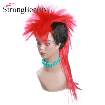 StrongBeauty Длинные Парики на Хэллоуин, Красный/синий Парик для Косплея в стиле панк, синтетические волосы