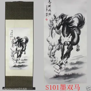40-дюймовое китайское художественное украшение из шелка Сучжоу, Лошадь, Прокрутка, рисунок S101, настенные росписи, украшение дома