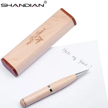 Деревянная шариковая ручка SHANDIAN с подарочной коробкой USB флэш-накопитель pendrive 4GB 8GB 16GB 32GB memory stick U диск 1ШТ бесплатный пользовательский логотип