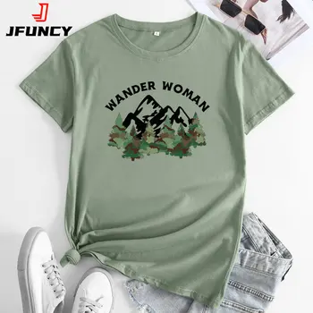 Женский топ JFUCNY, модная футболка с графическим рисунком, Женская летняя одежда, Футболка с коротким рукавом 2022, Повседневная Свободная женская хлопковая футболка