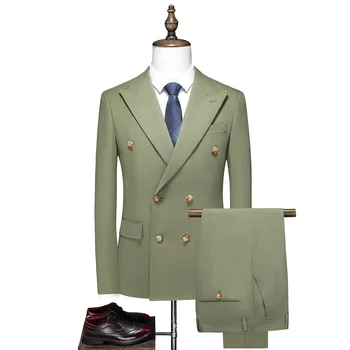 Весенне-осенний мужской костюм, комплект из 3 предметов, деловой костюм для отдыха и вечеринки, Корейская версия, Приталенная высококачественная куртка, жилет со штанами