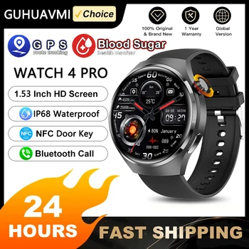2023 Новые смарт-часы Мужские GPS Трекер Компас GT4 Pro Уровень сахара в крови Bluetooth Вызов Водонепроницаемые Спортивные смарт-часы NFC для Huawei + Коробка