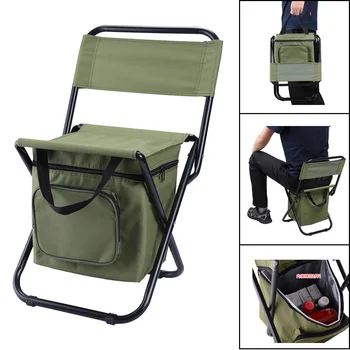 Портативный открытый складной стул со льдом с сумкой для хранения и функцией изоляции спинки 3-в-1 для отдыха, кемпинга, рыбалки